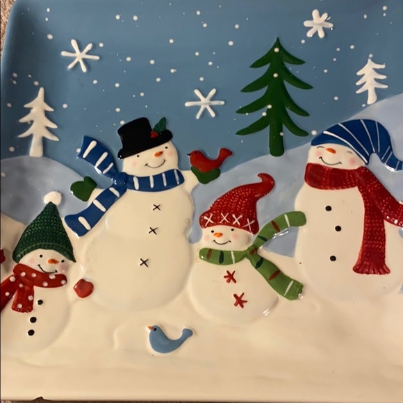 St. Nicholas Square Snowman Ceramic Platter 11" Winter Chill Out Holiday Decor - Picture 2 of 7